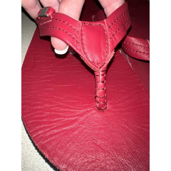 EMU Shorem All Red Leather Flip Flop Sandals Naturally Australian Size 7 - Picture 5 of 8